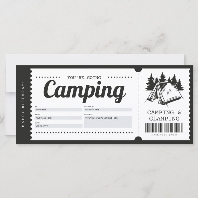Camping Gift Voucher, sommarlägercertifikat (Framsida)