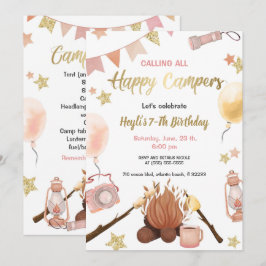 Camping Girl Birthday Bonfire-inbjudan Inbjudningar