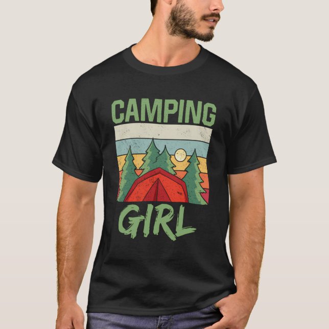 Camping Girl Campsite Camper Campfire T Shirt (Framsida)