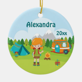 Camping Girl Fire Camper Tält ryggpack Red Julgransprydnad Keramik