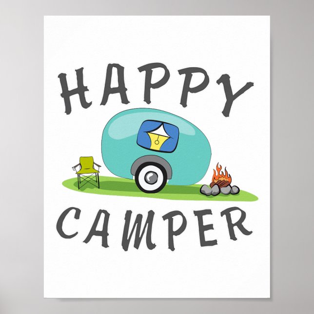 Camping - Glad Camping Trailer Camper T-shirt  Poster (Framsidan)