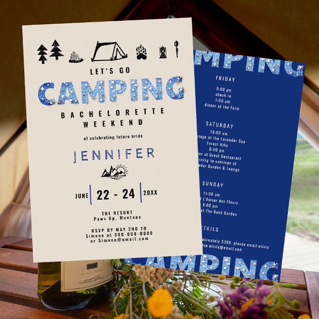 Camping Glam Denim Diamonds Bachelorette Helg Inbjudningar (Skapare uppladdad)