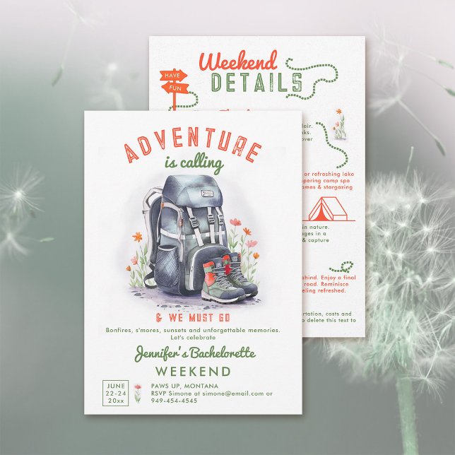 Camping Glamping Wildblommor Bachelorette Party Inbjudningar (camp bachelorette invitation camping glamping weekend wildflowers adventure calling)