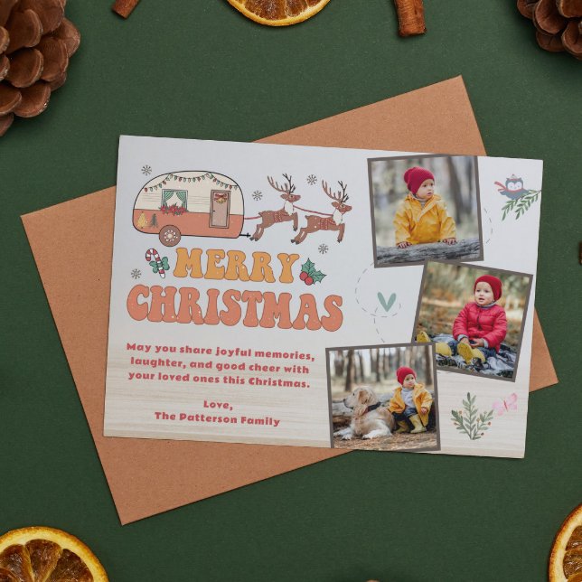 Camping God jul Photo Collage Reindeer Julkort (Skapare uppladdad)