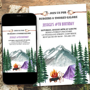 Camping Grill and Smores Camp Out Girl's Birthday Inbjudningar