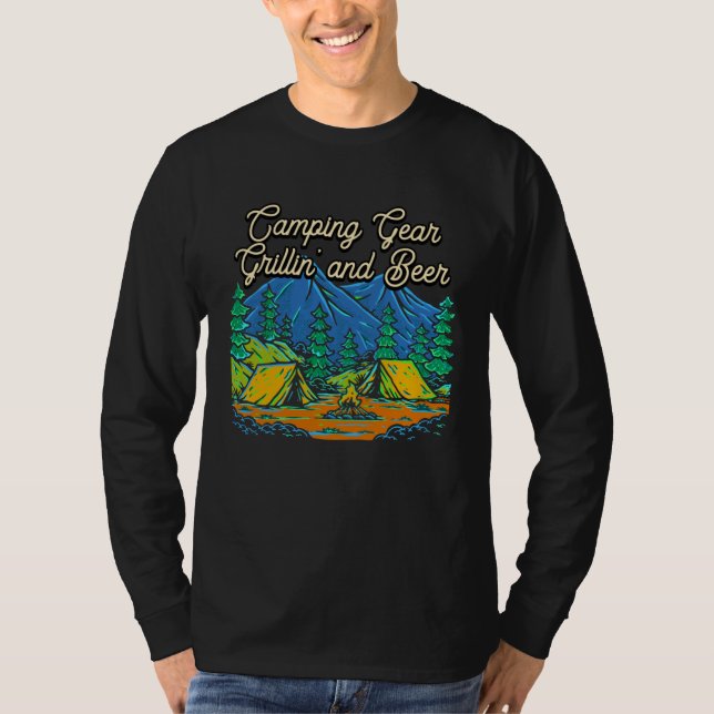 Camping Grillin and Beer Camper Party Camp Reunion T Shirt (Framsida)
