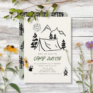 Camping Hand-dragen Tält Mountain Boy 1st Birthday Inbjudningar