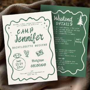 Camping Hand plockade Grönt Bach Bachelorette Part Inbjudningar
