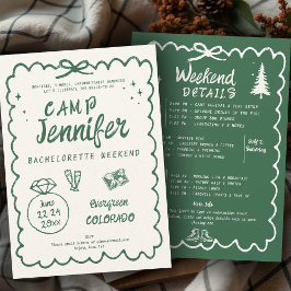 Camping Hand plockade Grönt Bow Bachelorette Party Inbjudningar