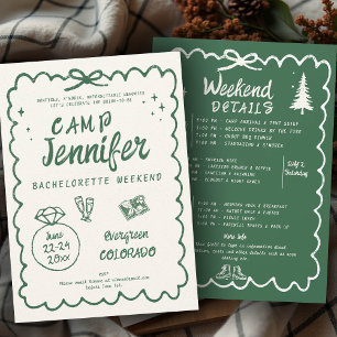 Camping Hand plockade Grönt Bow Bachelorette Party Inbjudningar
