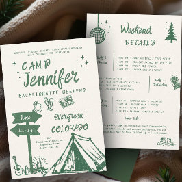 Camping Hand-Write Camp Grönt Bachelorette Party Inbjudningar