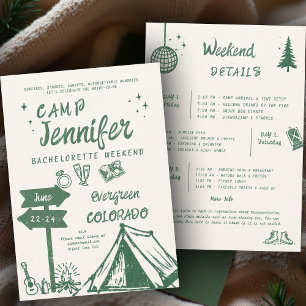 Camping Hand-Write Camp Grönt Bachelorette Party Inbjudningar