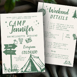 Camping Hand Writing Camp Grönt Bachelorette Party Inbjudningar