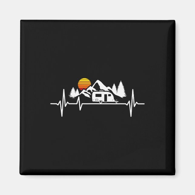 Camping Heartbeat Husvagn Trailer  Magnet (Framsidan)