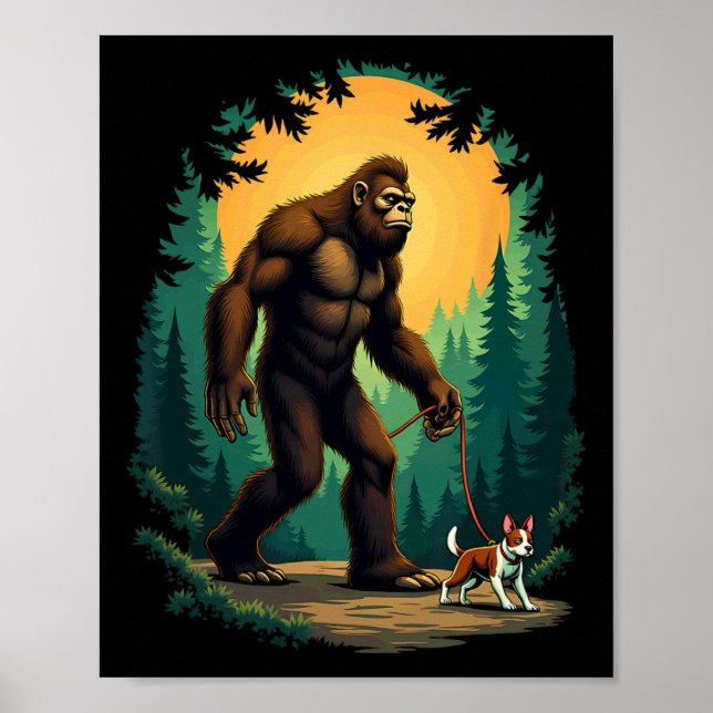 Camping Hiking Bigfoot Walking With Boston Terrier Poster (Framsidan)