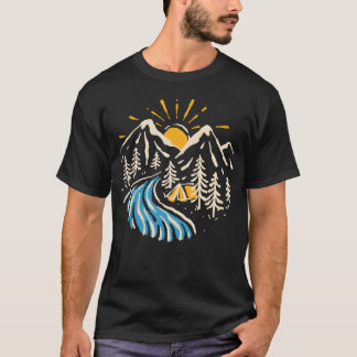 Camping hiking mountain nature river vintage t shirt