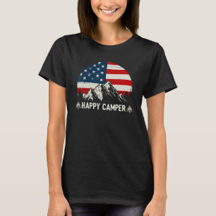 Camping Hiking Present Lycklig Camper Flagga T Shirt