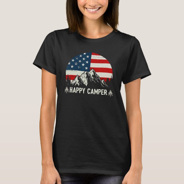 Camping Hiking Present Lycklig Camper Flagga T Shirt (Framsida)
