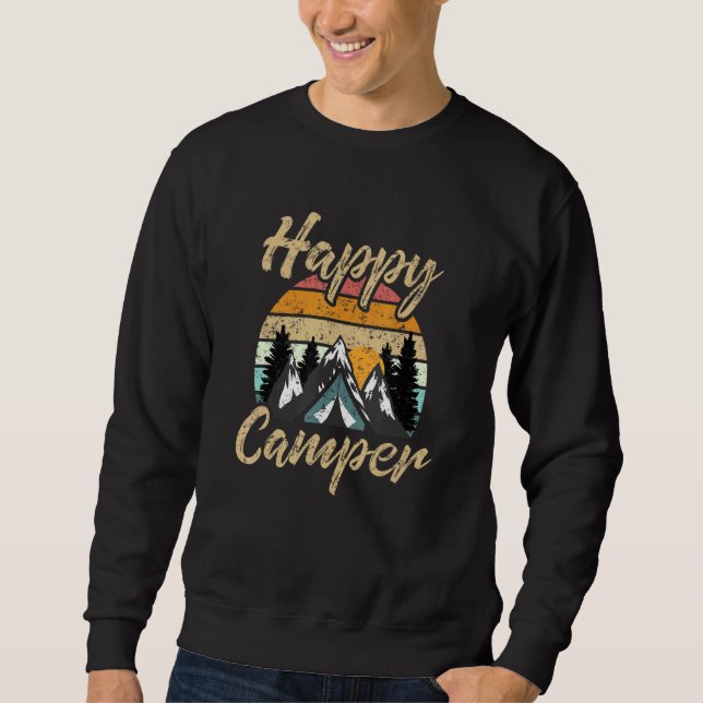 Camping Hiking Present Lycklig Camper Lång Ärmad Tröja (Framsida)