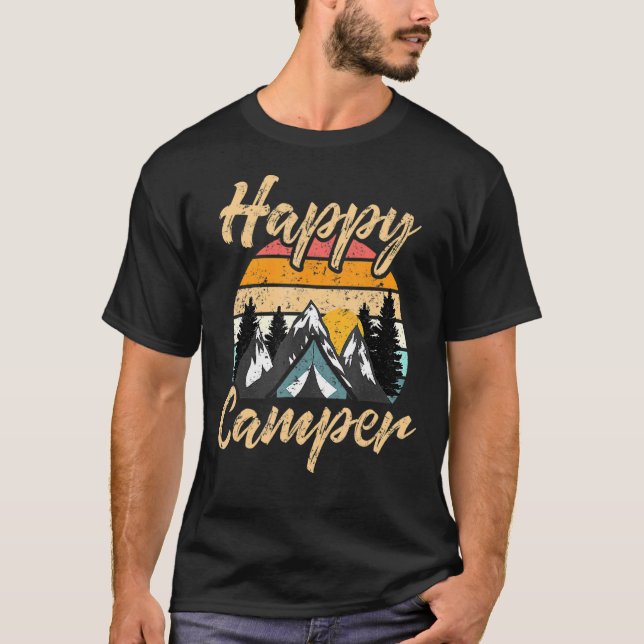 Camping Hiking Present Lycklig Camper T Shirt (Framsida)