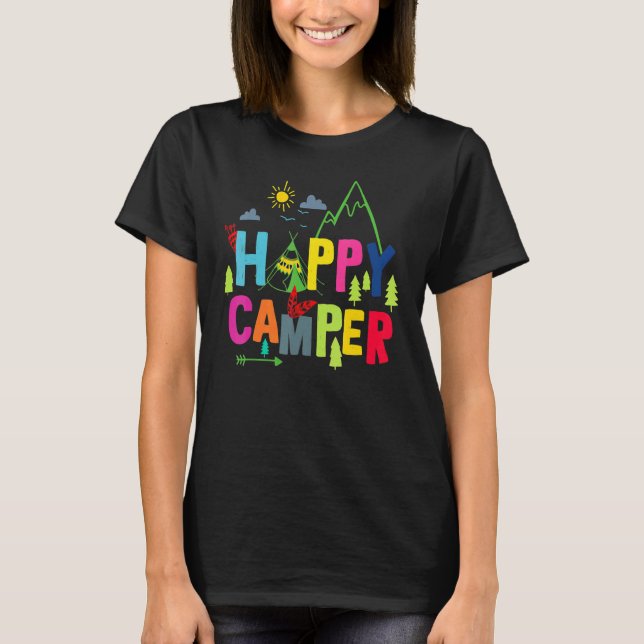 Camping Hiking Present Lycklig Camper T Shirt (Framsida)