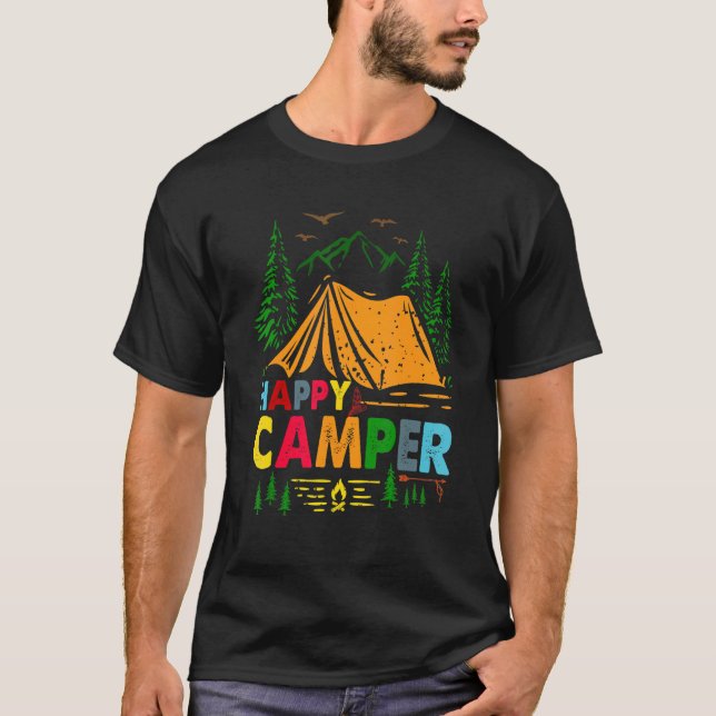 Camping Hiking Present Lycklig Camper T Shirt (Framsida)