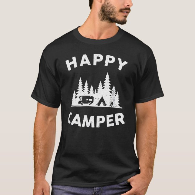 Camping Hiking Present Lycklig Camper T Shirt (Framsida)