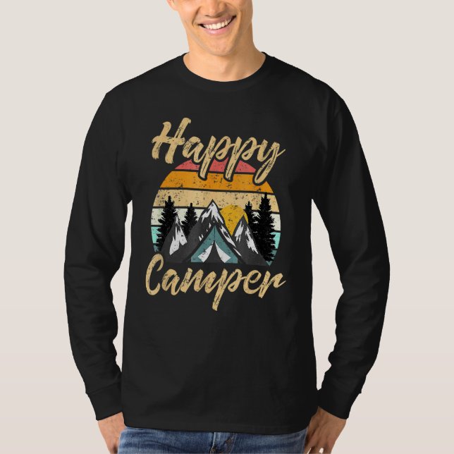 Camping Hiking Present Lycklig Camper T Shirt (Framsida)