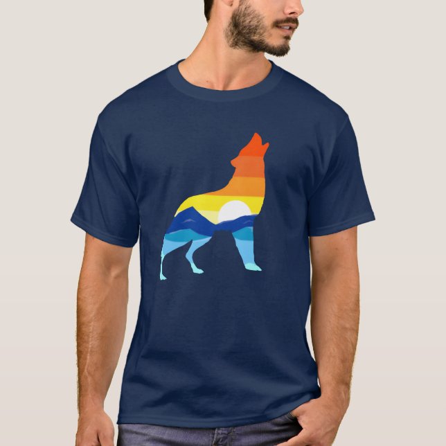 Camping Hiking Retro Berg Outrs Camp Wolf fri T Shirt (Framsida)