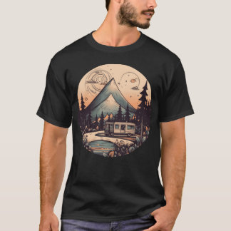 camping hiking solnedgång Retro Modern Stil presen T Shirt