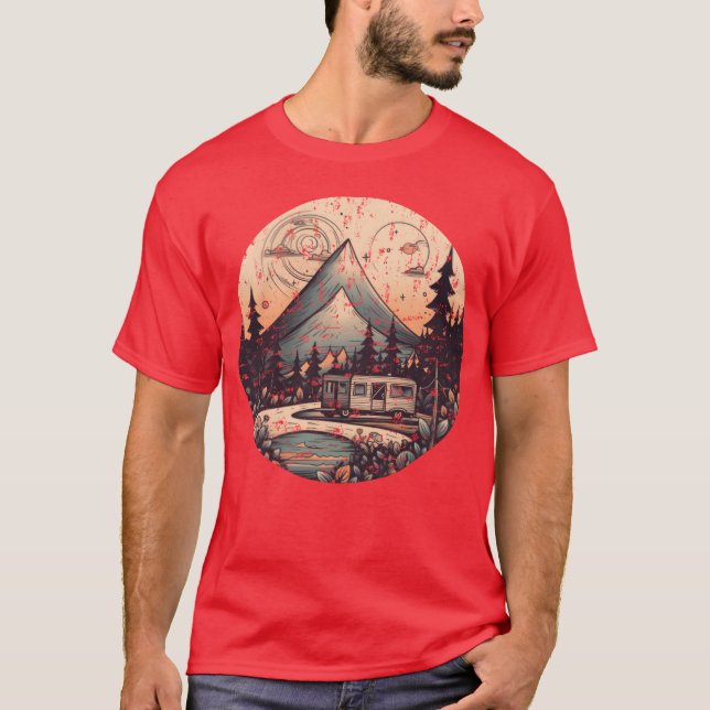 camping hiking sunset Retro Modern Style grunge bo T Shirt (Framsida)