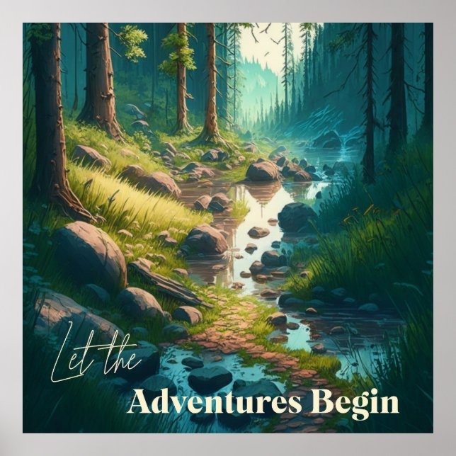 Camping Hiking Trail i skogen | Digital konst Poster (Framsidan)