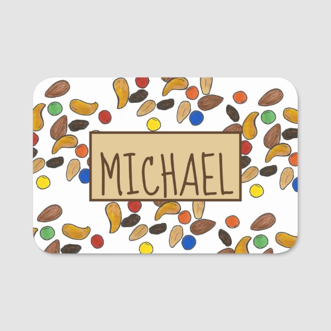 Camping Hiking Trail Mix Snack Food Summer Camp Namnbricka (Framsida)