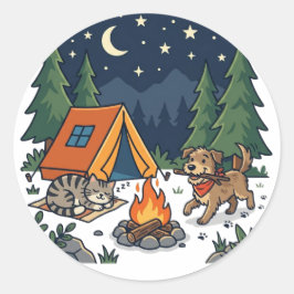 Camping Hund och Katt Äventyr Runt Klistermärke