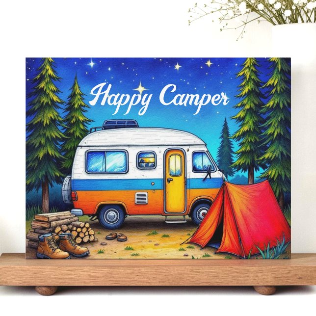 Camping Husbil Vattenfärg Natur Helg Vykort (Skapare uppladdad)