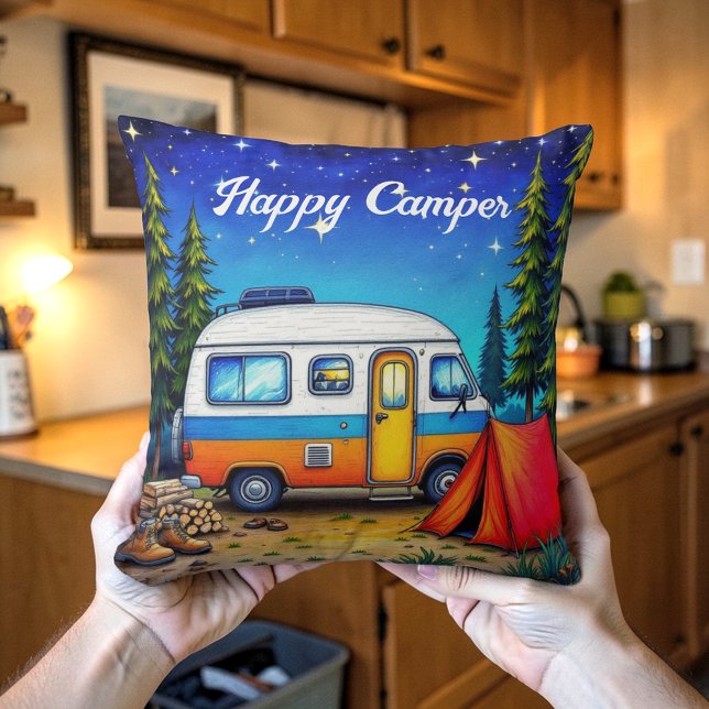 Camping Husbil Vattenfärg Natur Kudde (Skapare uppladdad)