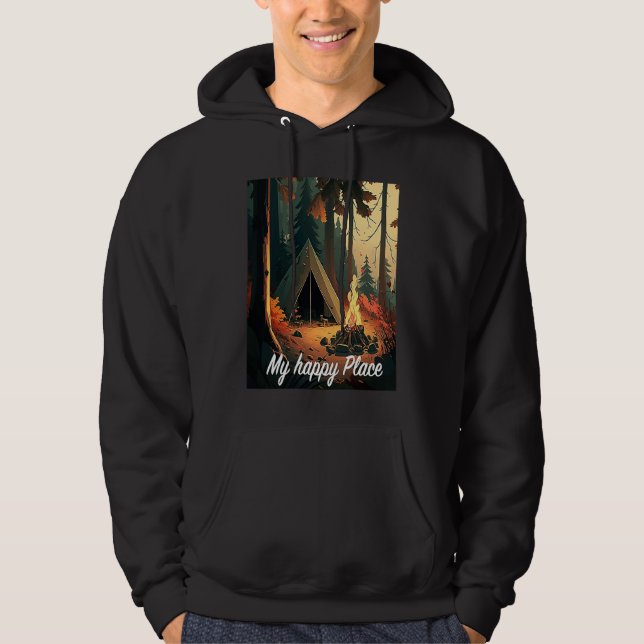 Camping in the woods with nature is my happy place hoodie (Framsida)