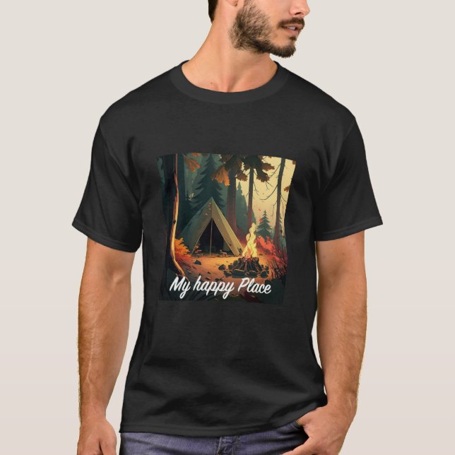 Camping in the woods with nature is my happy place t shirt (Framsida)