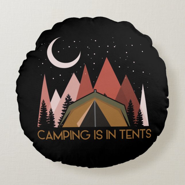 Camping is in Tält Funny Camping Rund Kudde (Framsidan)