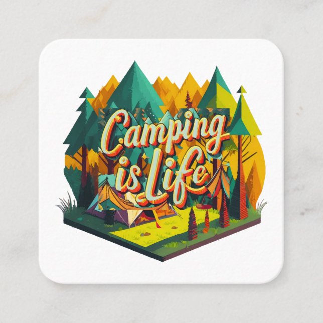 Camping is Life Fyrkantigt Visitkort (Framsida)