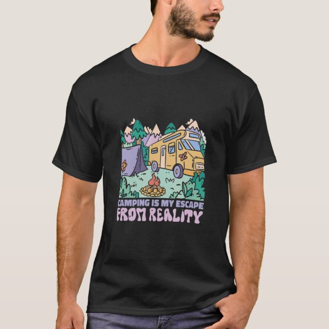 Camping is my Escape from Reality  Camper Van  Car T Shirt (Framsida)