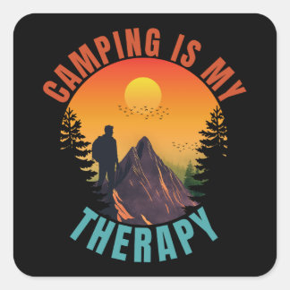 Camping is my therapy outdoor vacation gift fyrkantigt klistermärke