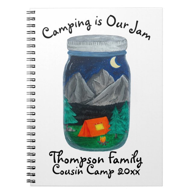 Camping is Our Jam Tent and Mountains in Jar Anteckningsbok (Framsidan)