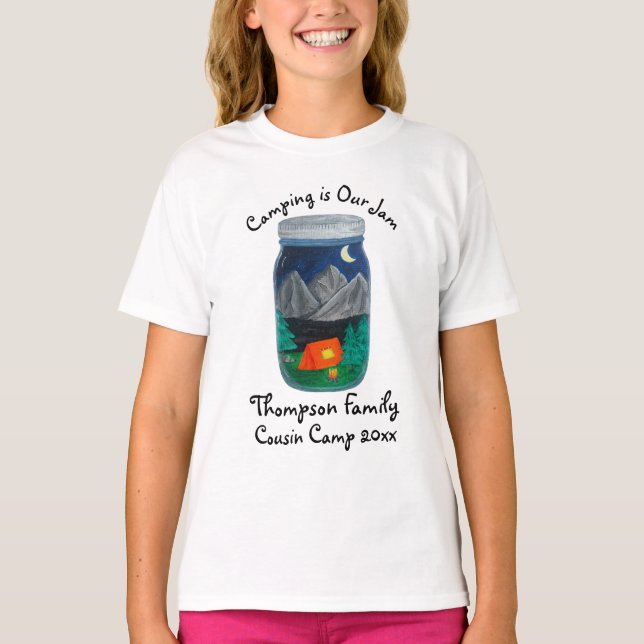 Camping is Our Jam Tent and Mountains in Jar T Shirt (Framsida)