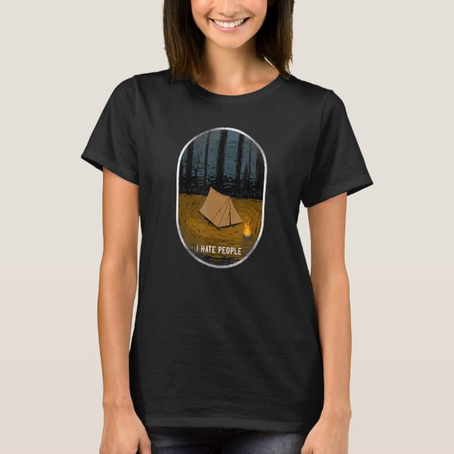 Camping jag hatar människor tält t shirt (Framsida)