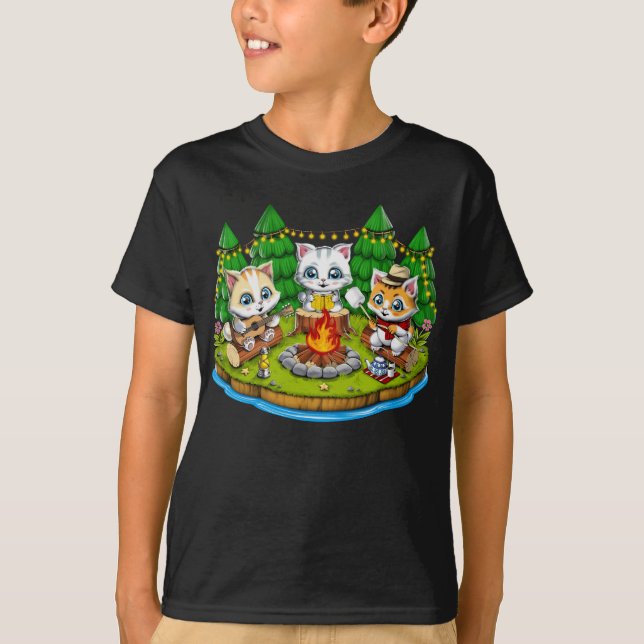 Camping Kawaii Cats T Shirt (Framsida)