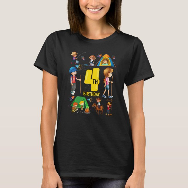 Camping Ko Fiske 4 Års Ålder 4-års Födelsedagspres T Shirt (Framsida)
