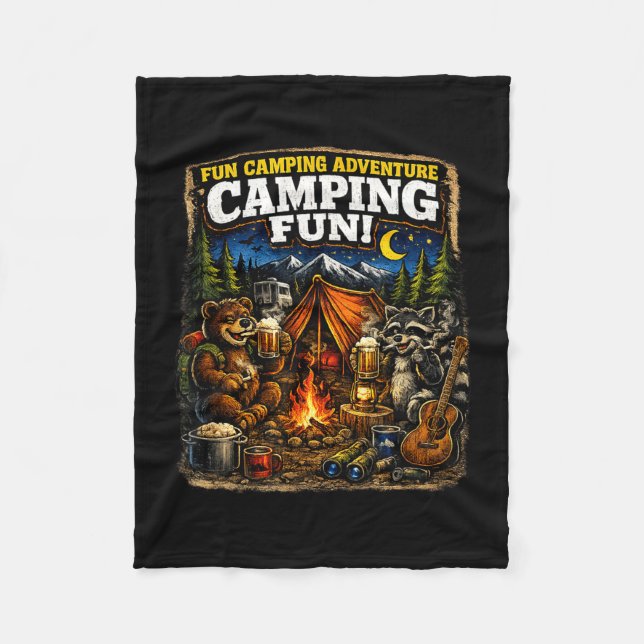 Camping kul äventyr rolig lägereld utomhus  fleecefilt (Framsidan)