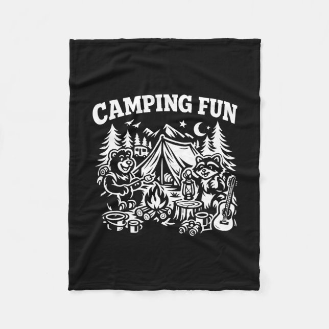 Camping kul äventyr rolig lägereld utomhus  fleecefilt (Framsidan)