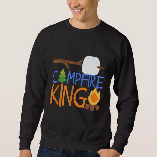 Camping Kung Camping Camping Smores Bonfire Pappa  Lång Ärmad Tröja (Framsida)